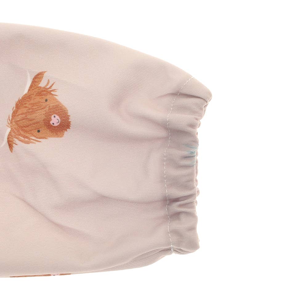 Highland Cow long sleeve waterproof bib for babies aged 6-24 months with full clothing protection