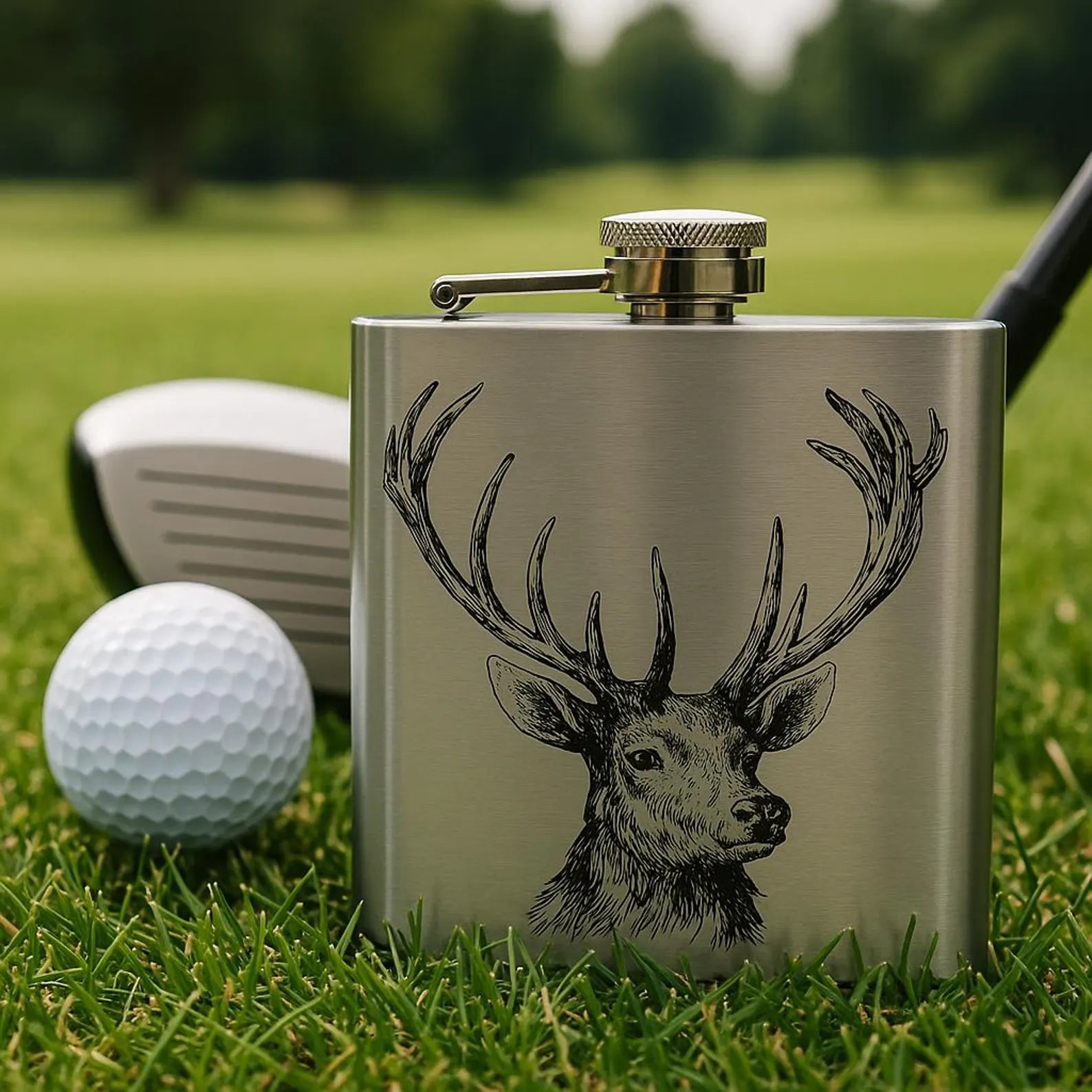 Laser engraved 6oz stainless steel hip flask Scottish design gift (Highland Cow, Stag or Thistle)