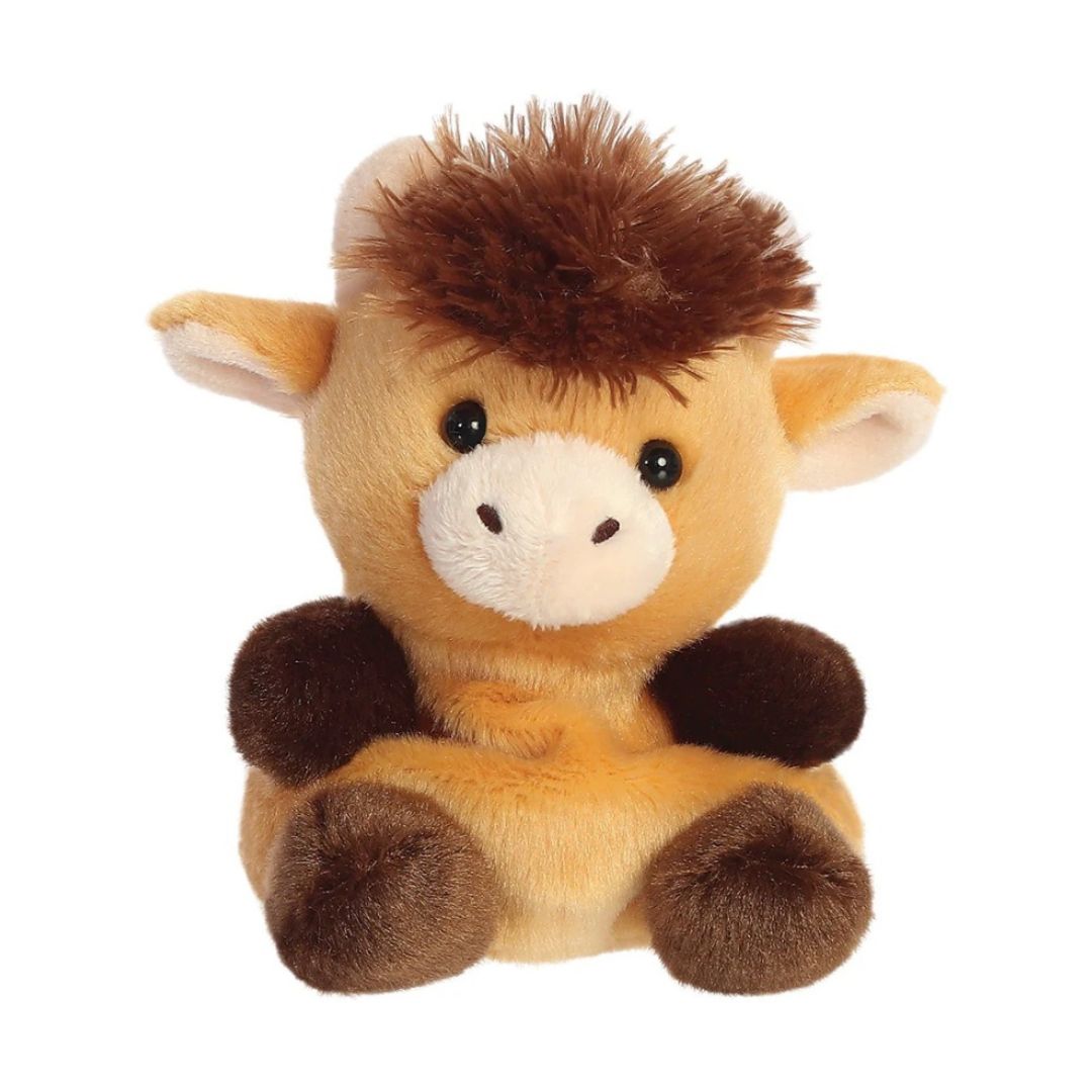 Palm Pal Plush brown toy Highland Cow with hair tuft