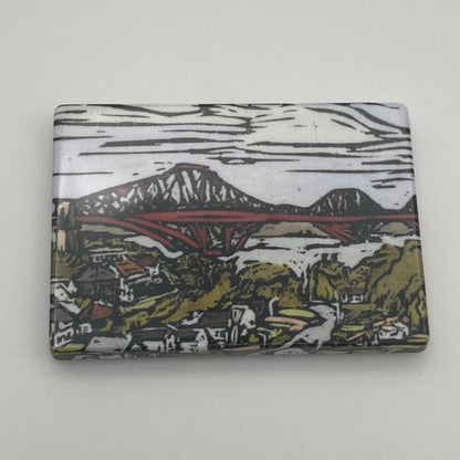 'Three Bridges' Magnet, part of the cycling views collection by Bee Birds Prints, showing the Forth Rail Bridge