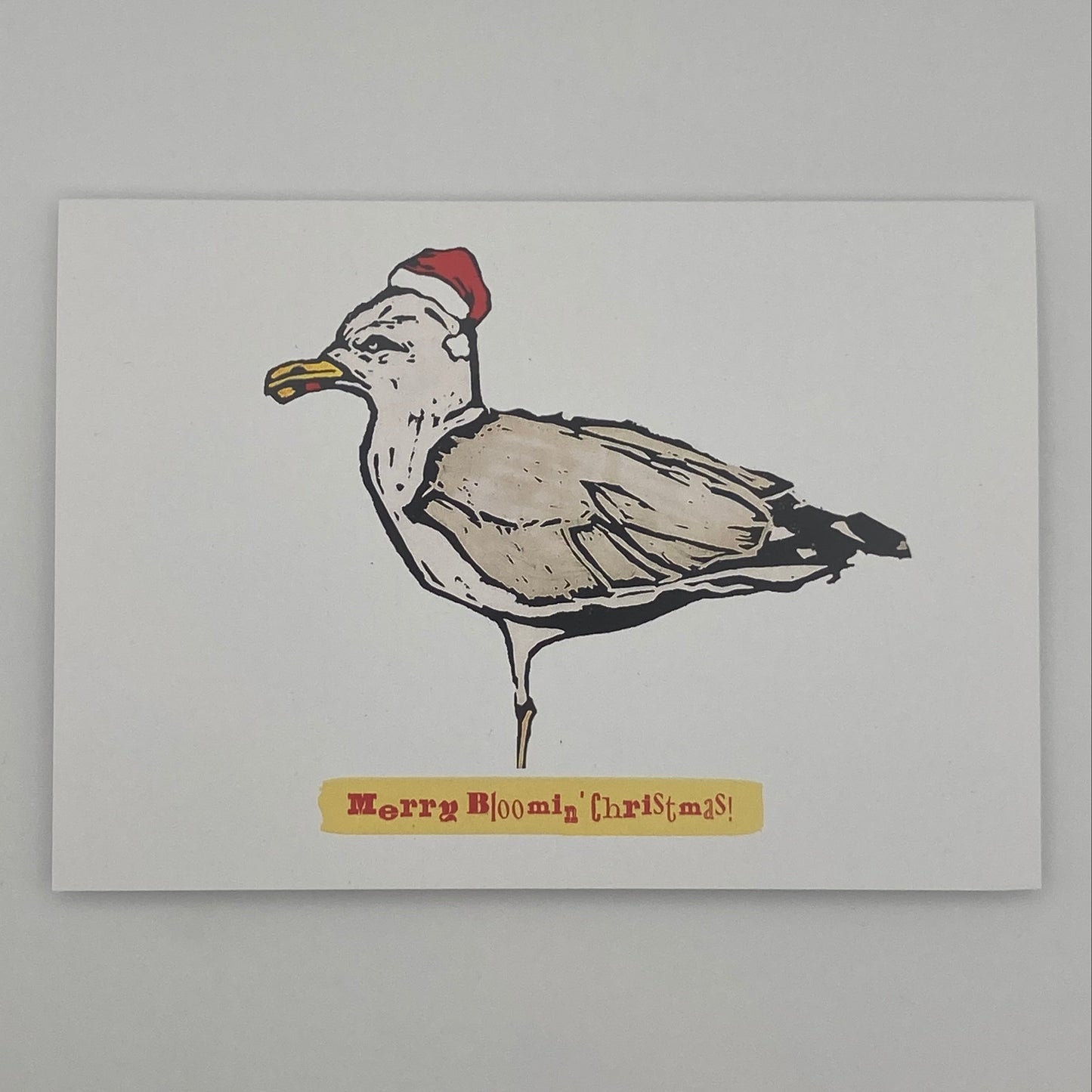 Merry Bloomin Christmas Card
Seagull wearing a Santa hat with the text “Merry Bloomin Christmas”, fun BeeBirds festive card.