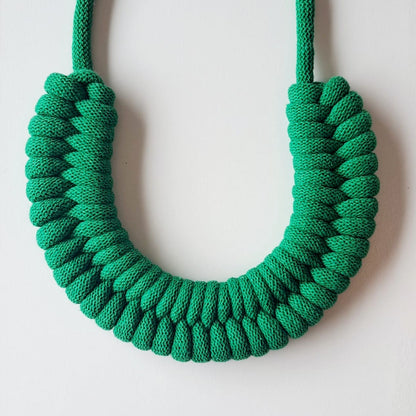 Ragged House large recycled cotton macrame cord knot necklace with figure 8 bow-shaped statement design