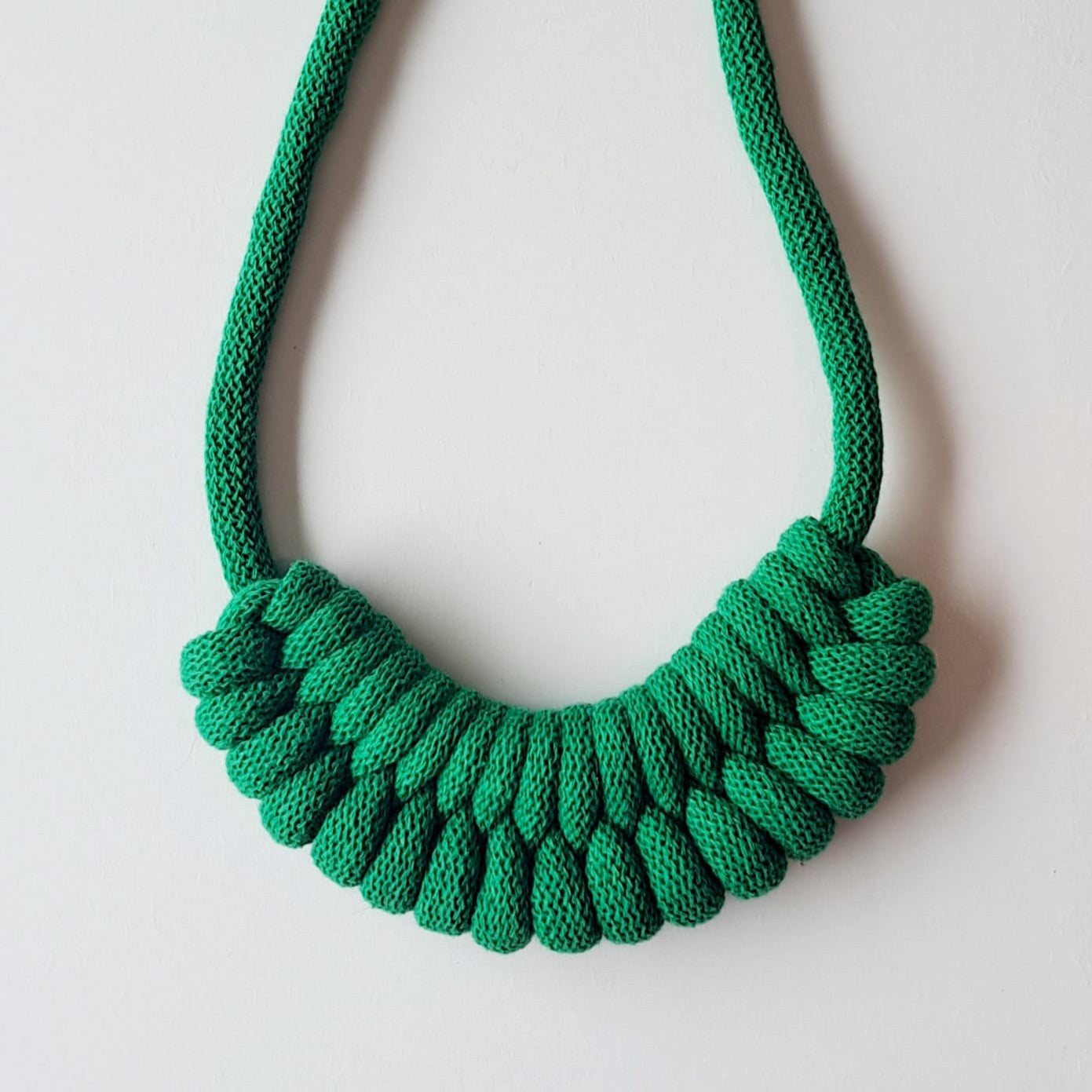 Ragged House small recycled cotton macrame cord knot necklace with figure 8 bow design statement 