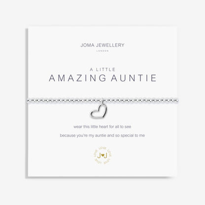Silver plated 'Amazing Auntie' Joma Jewellery bracelet with heartfelt message on branded card.