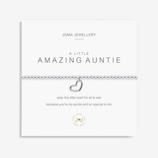 Silver plated 'Amazing Auntie' Joma Jewellery bracelet with heartfelt message on branded card.