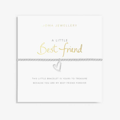Silver-plated Joma Jewellery Best Friend bracelet with wire heart charm, stretch fit design and signature gift box.