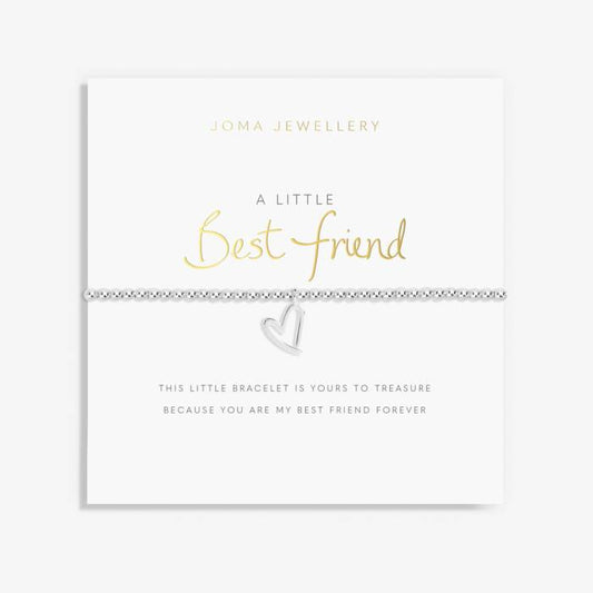 Silver-plated Joma Jewellery Best Friend bracelet with wire heart charm, stretch fit design and signature gift box.