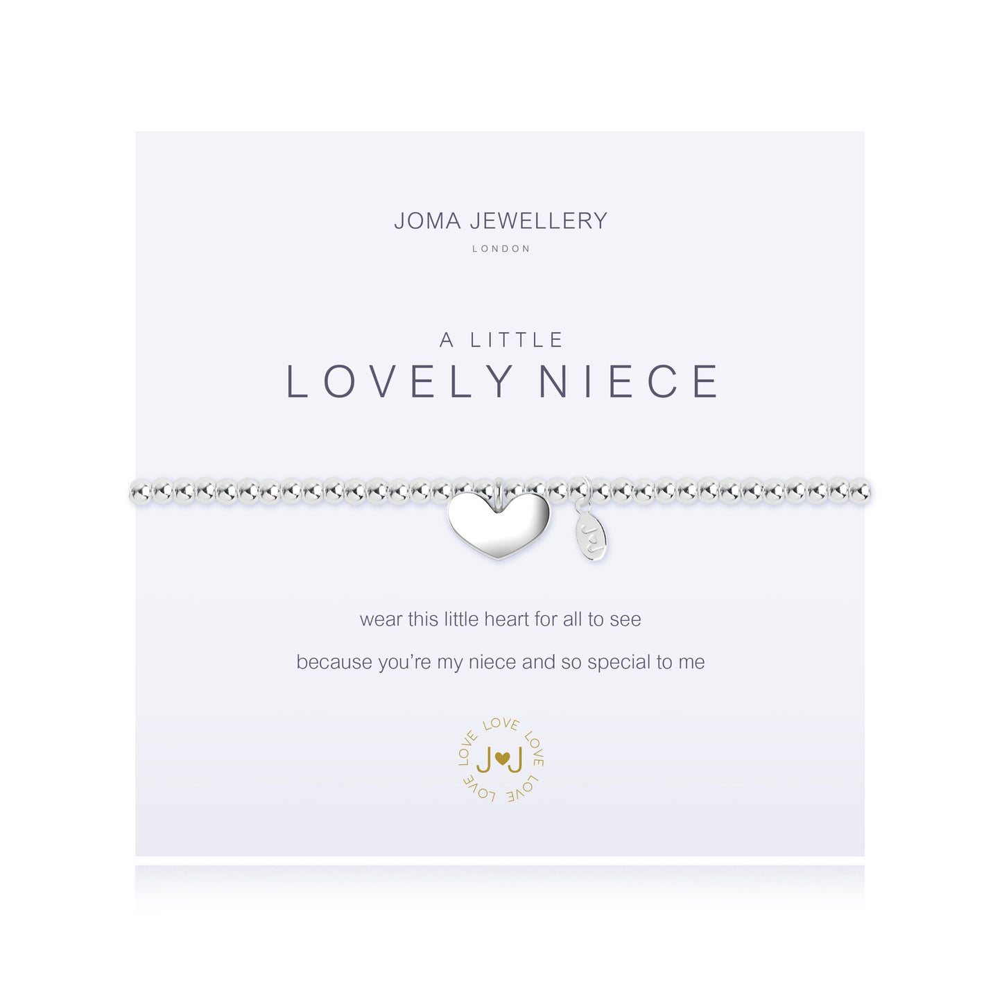Silver plated 'Lovely Niece' Joma Jewellery bracelet with heartfelt message on branded card.
