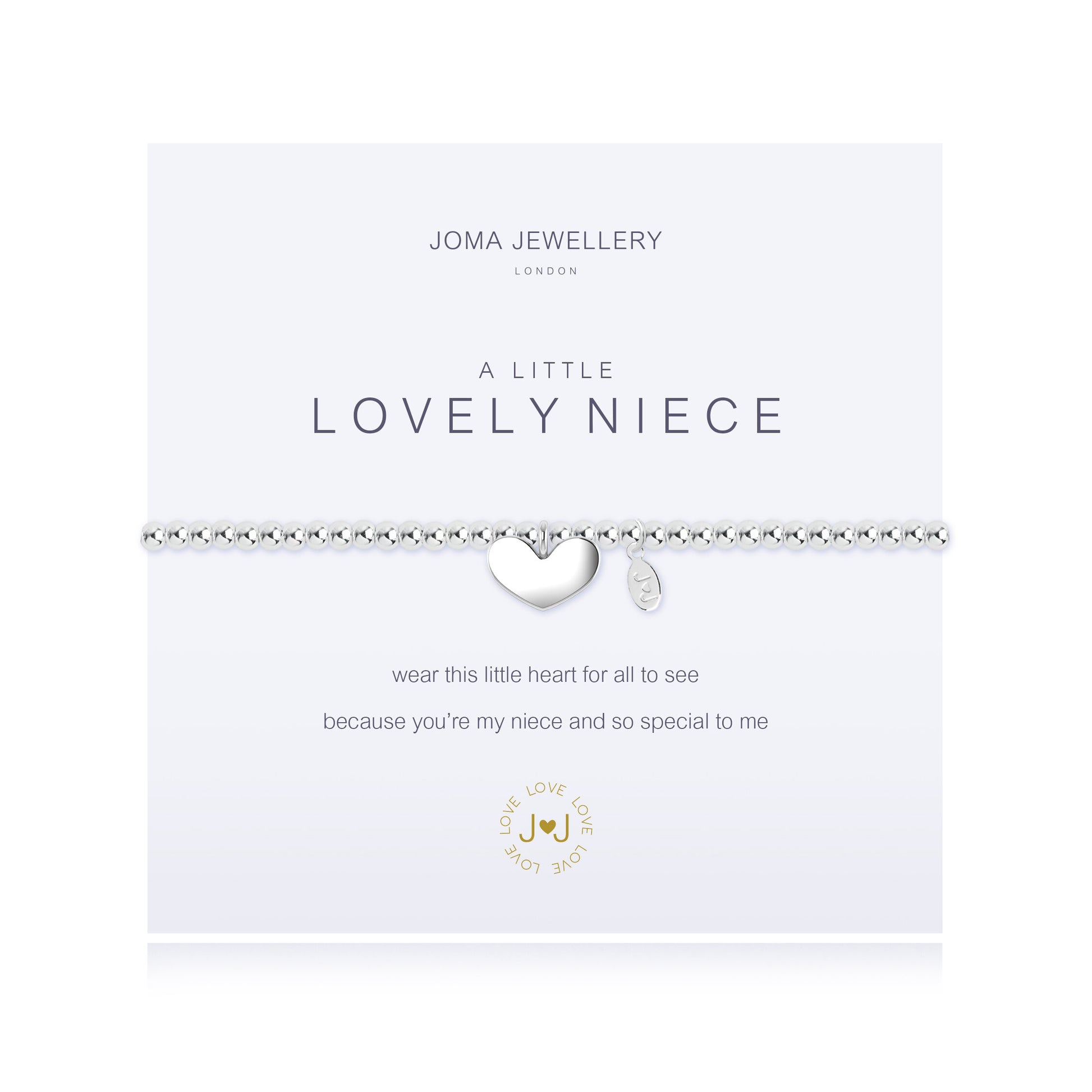 Silver plated 'Lovely Niece' Joma Jewellery bracelet with heartfelt message on branded card.