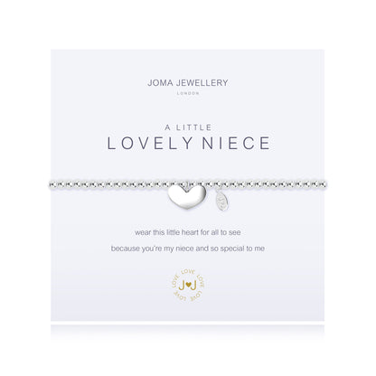 Silver plated 'Lovely Niece' Joma Jewellery bracelet with heartfelt message on branded card.