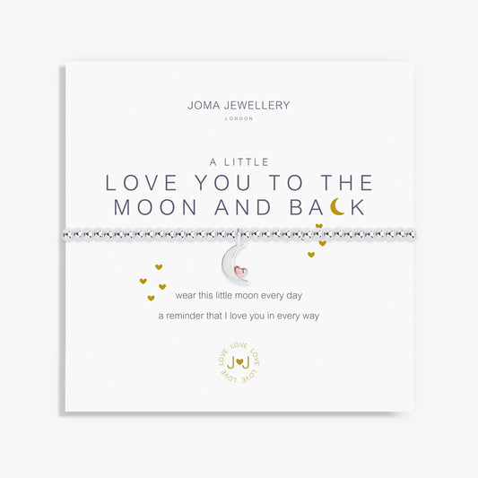 Silver plated 'Love You To The Moon and Back' Joma Jewellery bracelet with heartfelt message on branded card.