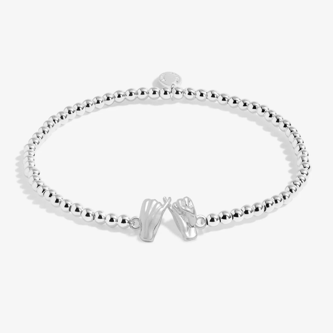 Joma Jewellery 'A Little Pinky Promise' silver plated stretch bracelet with charm and gift box