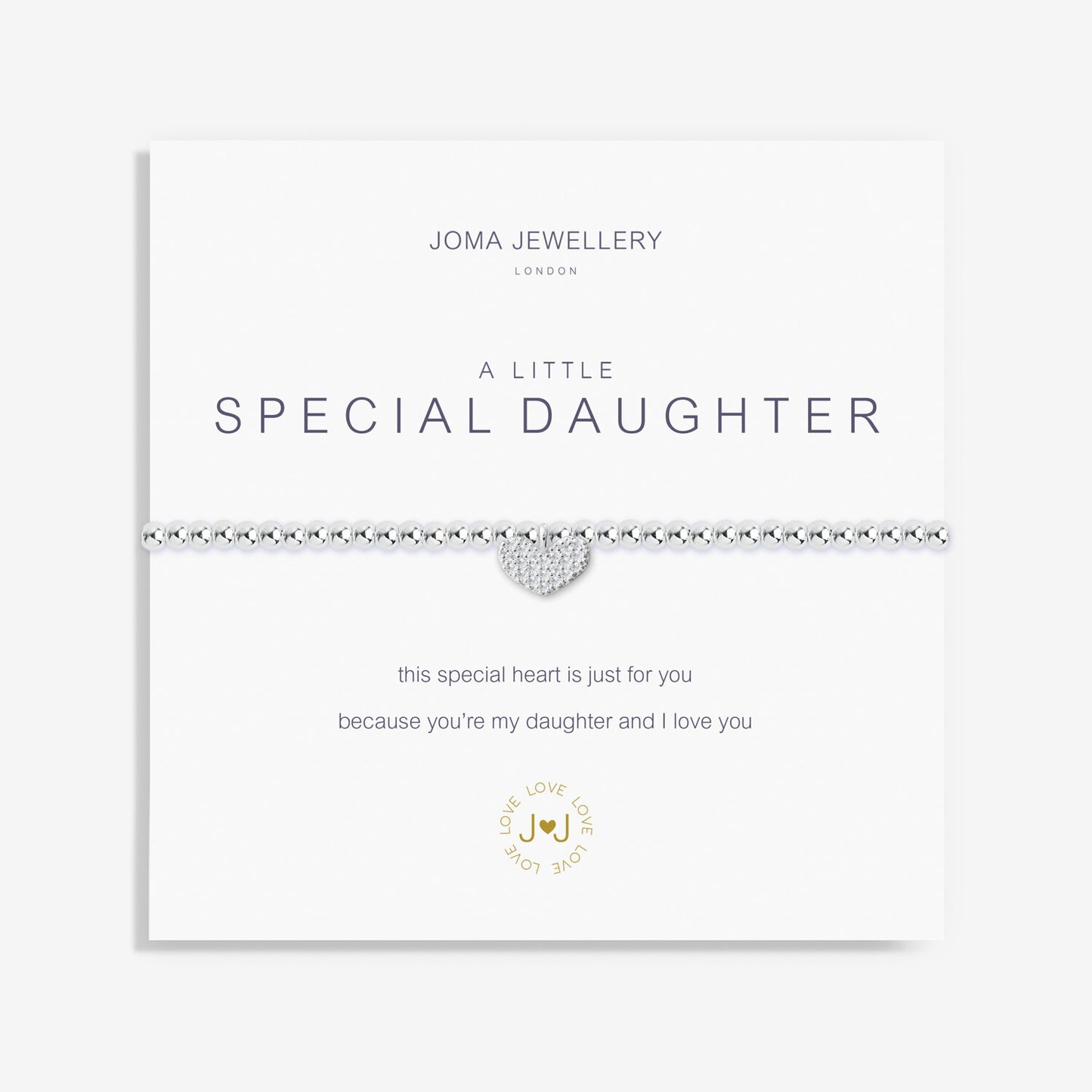 Silver plated 'Special Daughter' Joma Jewellery bracelet with heartfelt message on branded card.