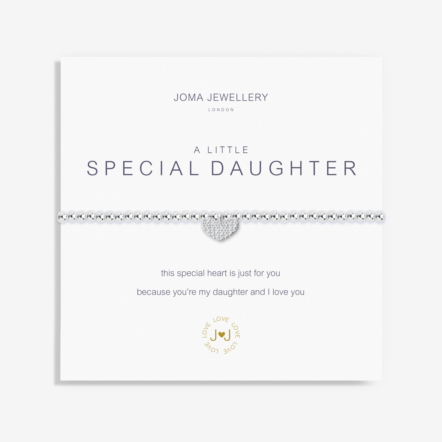 Silver plated 'Special Daughter' Joma Jewellery bracelet with heartfelt message on branded card.