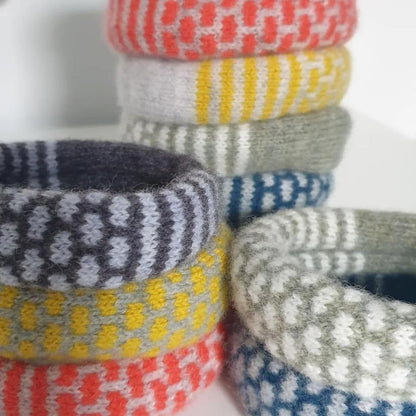 Mitchell + Black Knitwear lambswool cuff bracelets handcrafted in Scotland