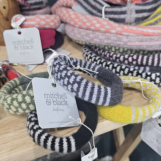 Mitchell + Black Knitwear lambswool cuff bracelets handcrafted in Scotland