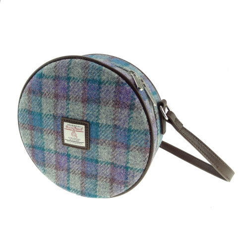 HARRIS TWEED - ROUND BAG - BLUE/PURPLE CHECK