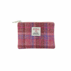 HARRIS TWEED - SMALL ZIP PURSE - PINK CHECK
