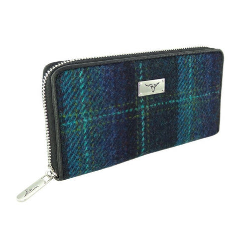 HARRIS TWEED - LONG ZIP PURSE - BLUE & TURQUOISE