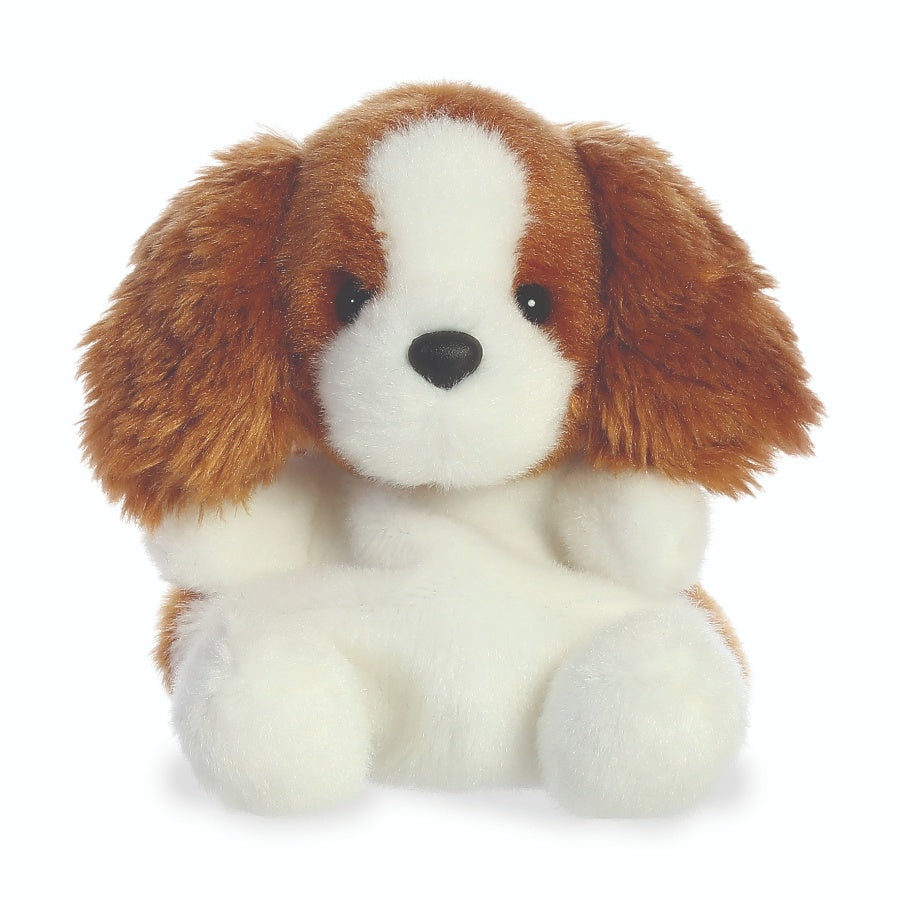 Palm Pal Plush happy face brown and white toy spaniel dog
