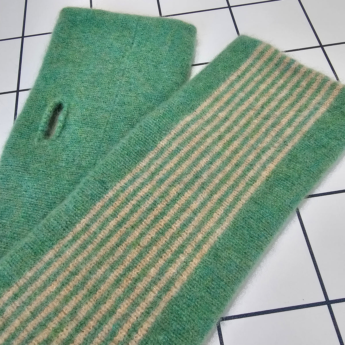 Mitchell + Black lambswool fingerless mitts with thumb holes, handcrafted in Scotland