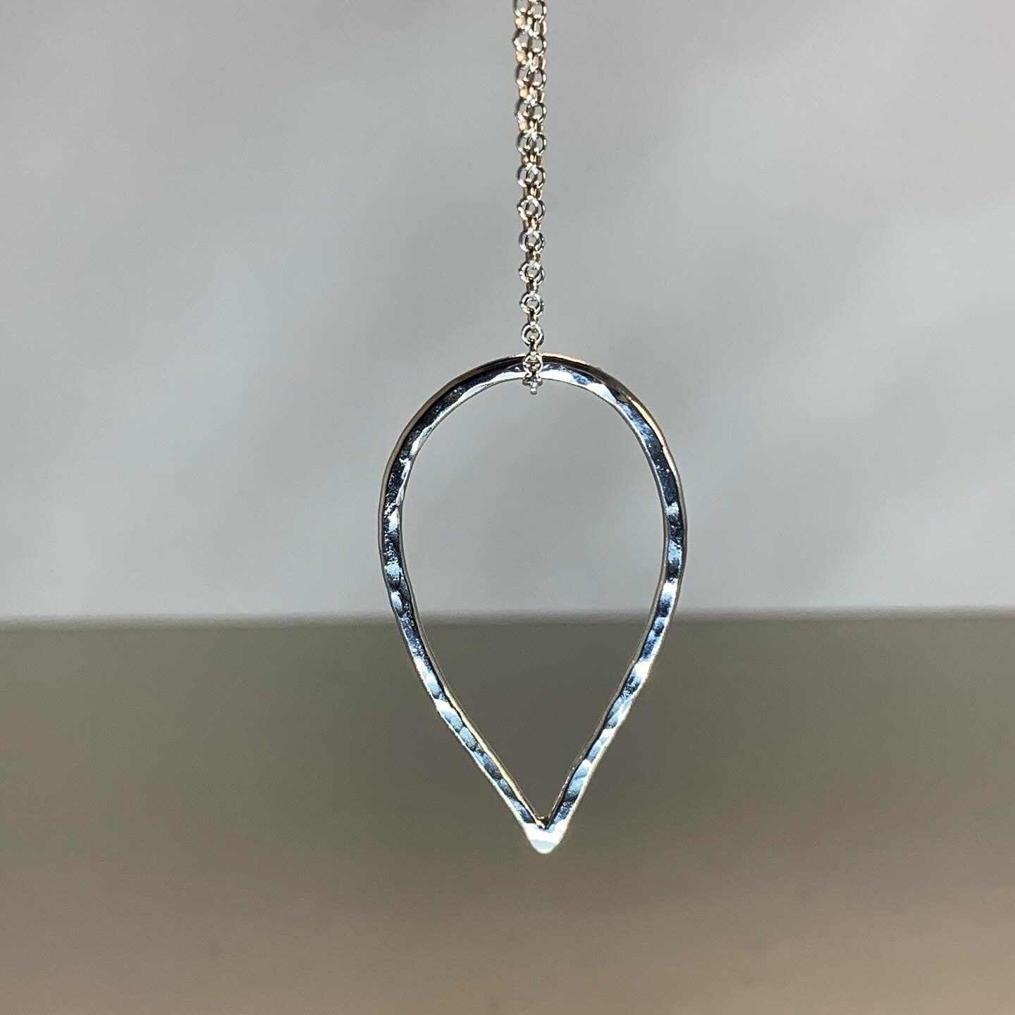 Large Sterling silver droplet pendant necklace handmade in Dundee on 18-inch chain