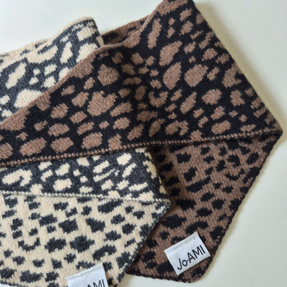 Jo-AMI reversible leopard lambswool neckerchief knitted and hand finished in Dundee Scotland