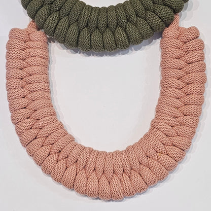 Ragged House large recycled cotton macrame cord knot necklace with figure 8 bow-shaped statement design
