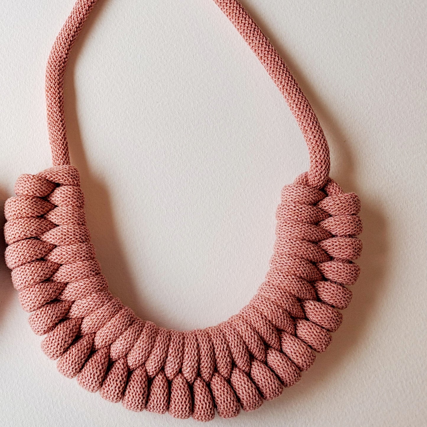 Ragged House medium recycled cotton macrame cord knot necklace with figure 8 bow bow-shaped statement design