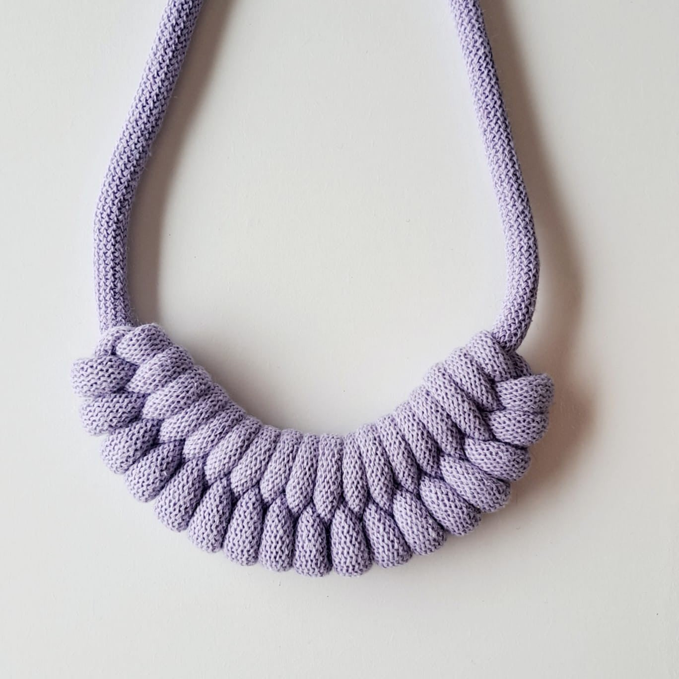 Ragged House small recycled cotton macrame cord knot necklace with figure 8 bow design statement accessory