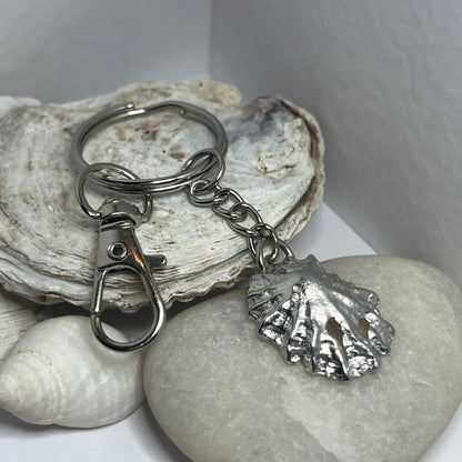 Pewter shell keyring handmade in Scotland cast from real shells gift bag