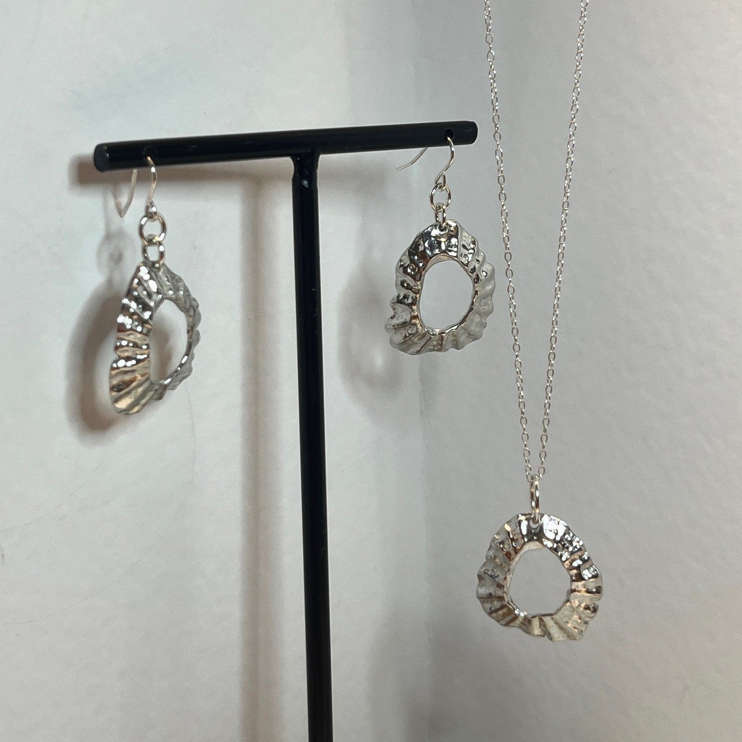 Pewter shell necklace and earring set handmade in Scotland cast from real shells jewellery