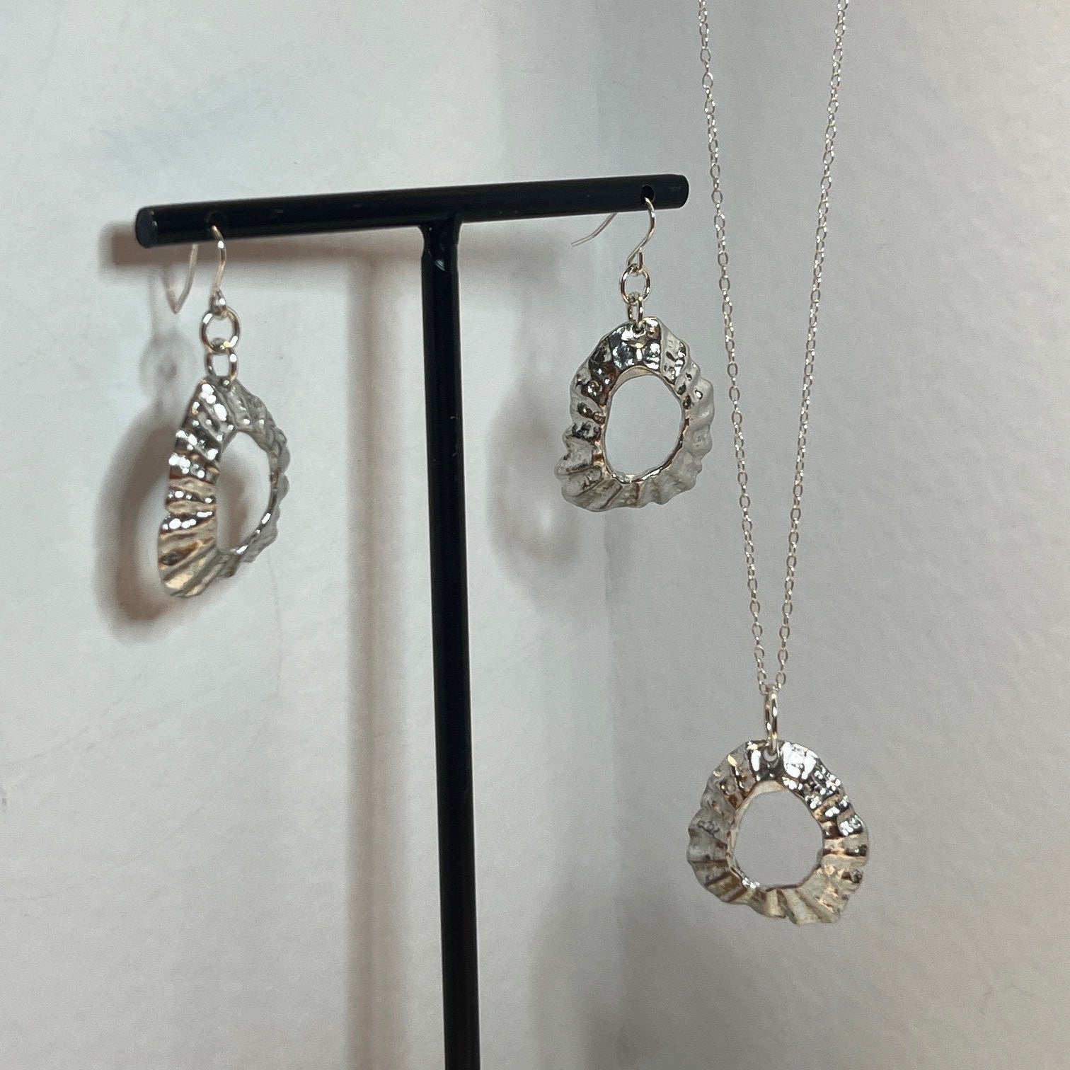 Pewter shell necklace and earring set handmade in Scotland cast from real shells jewellery