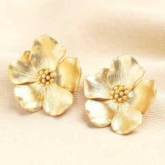 LARGE GOLD FLOWER STUD EARRINGS