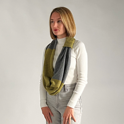 Mitchell + Black lambswool long snood with cuff, handcrafted in Scotland and designed to be worn one or two loops