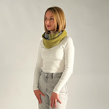 Mitchell + Black lambswool long snood with cuff, handcrafted in Scotland and designed to be worn one or two loops