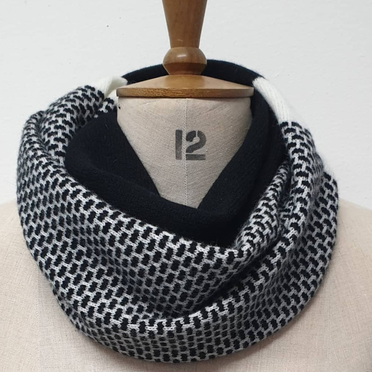 Mitchell + Black lambswool long snood with cuff, handcrafted in Scotland and designed to be worn one or two loops
