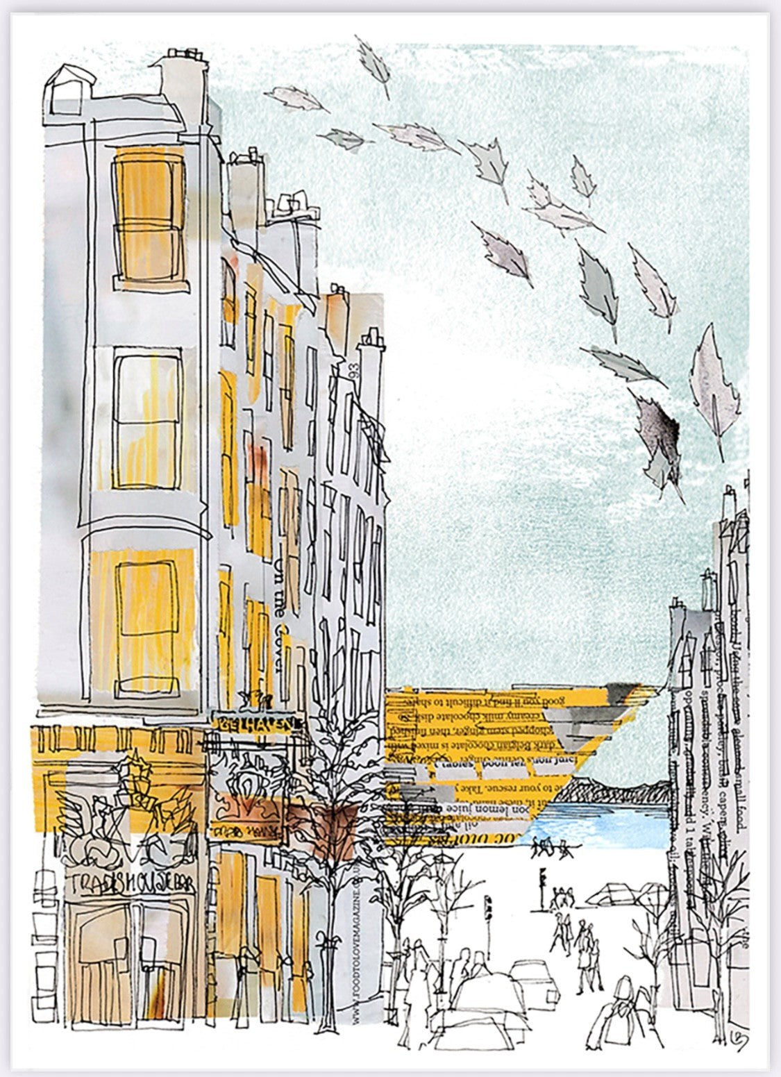 Looking Down Union Street greeting card by Lindabee Draws Dundee featuring The Trades House and V&amp;A Dundee