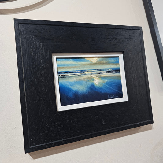 Low Sun Carnoustie Beach original oil painting by Paula Deas framed artwork