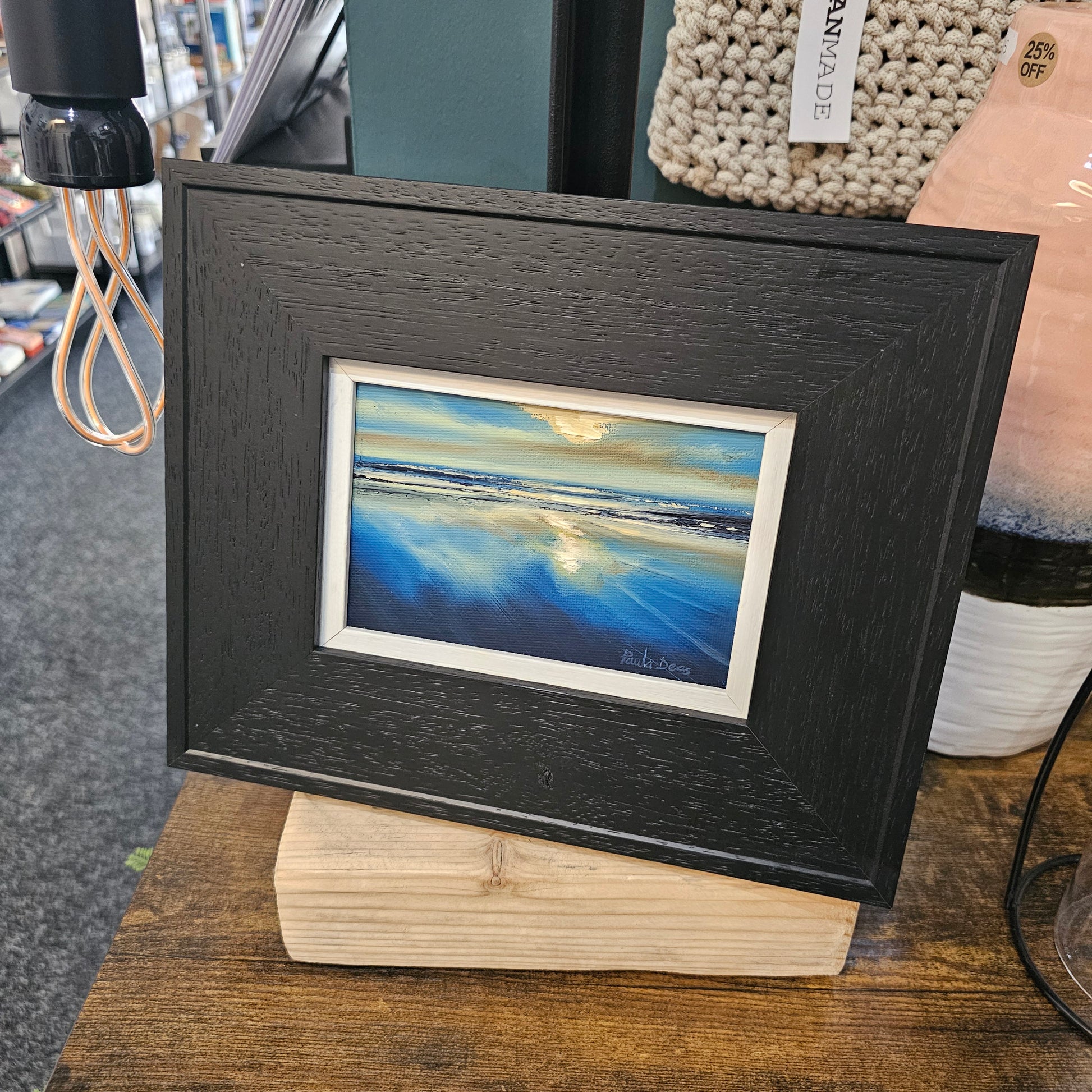 Low Sun Carnoustie Beach original oil painting by Paula Deas framed artwork