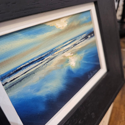 Low Sun Carnoustie Beach original oil painting by Paula Deas framed artwork