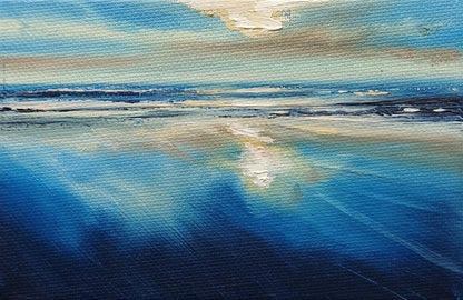 Low Sun Carnoustie Beach original oil painting by Paula Deas framed artwork