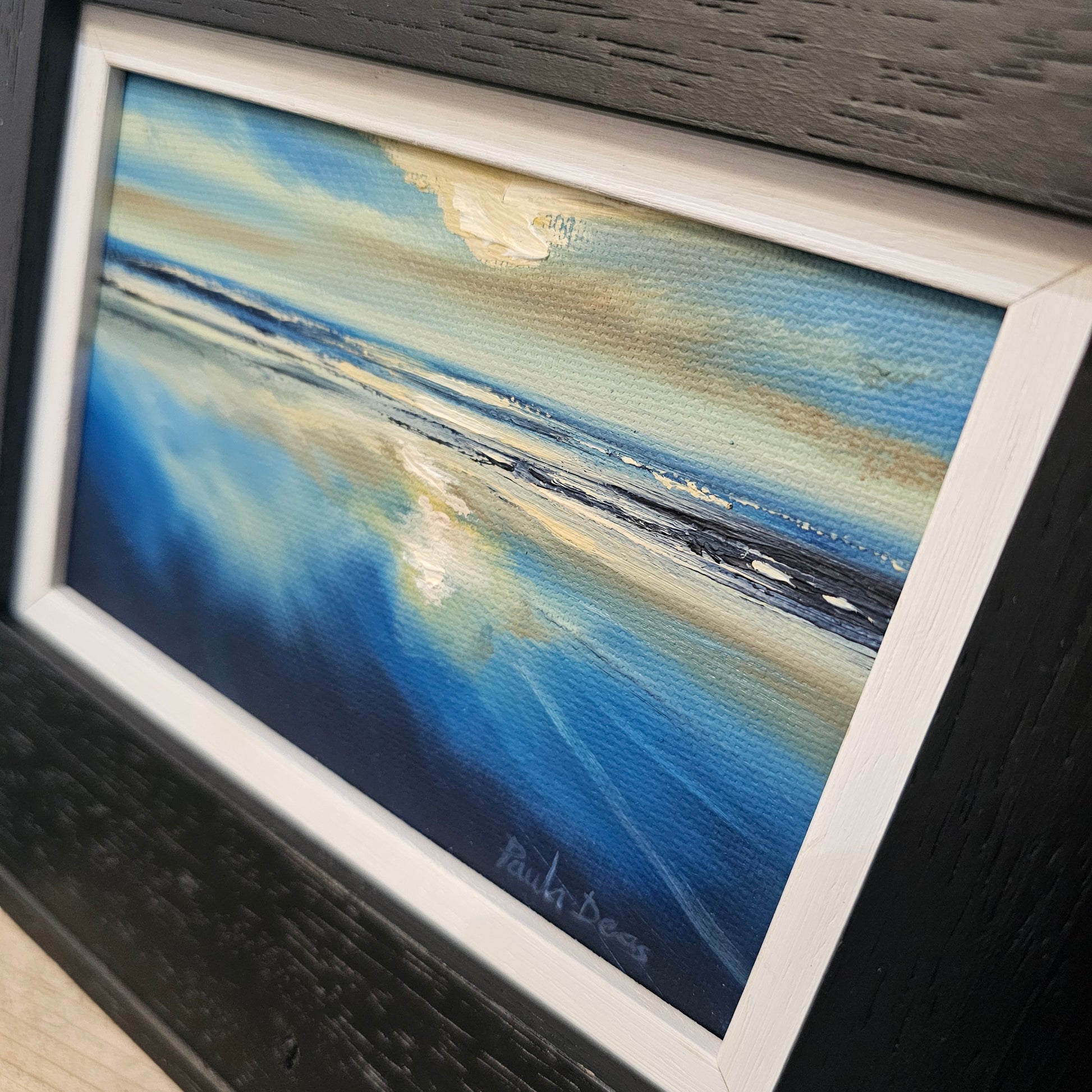 Low Sun Carnoustie Beach original oil painting by Paula Deas framed artwork
