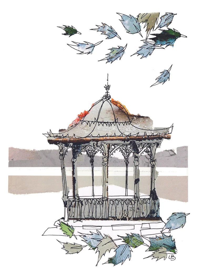 Magdalen Green Bandstand A5 greeting card by Lindabee Draws Dundee featuring the River Tay and Fife coastline
