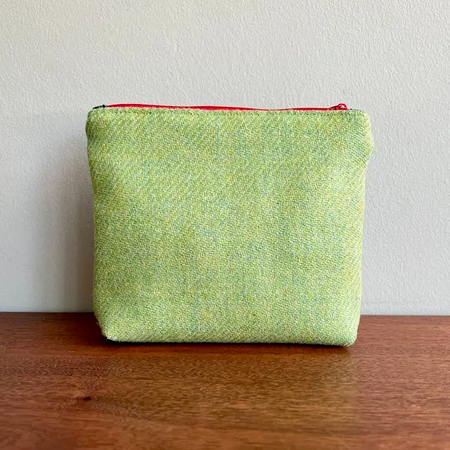 Loch + Loom striped Harris Tweed zipped make-up bag with coordinating solid Harris Tweed reverse