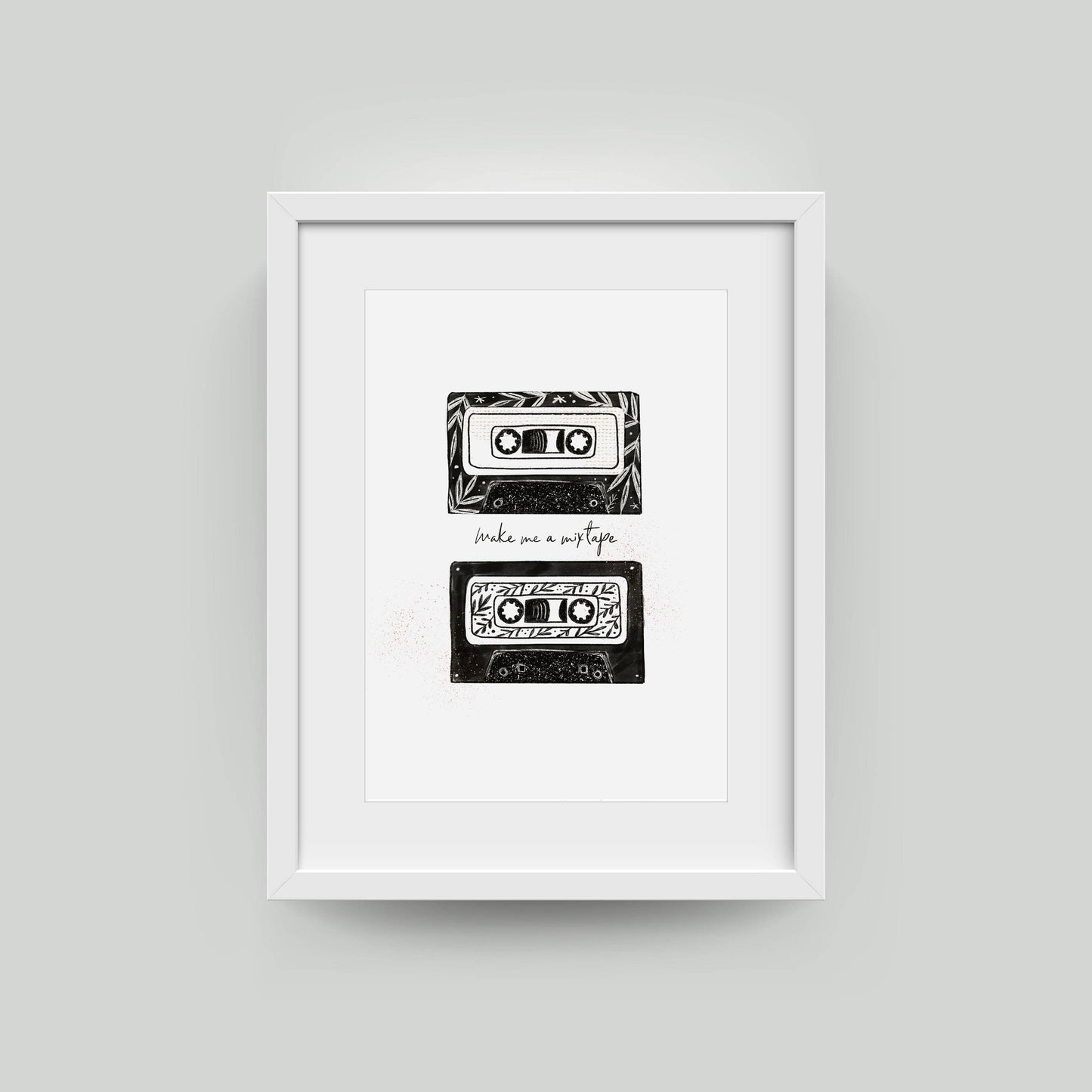 Make Me a Mixtape A4 cassette inspired wall art print on textured 300gsm card for music lovers