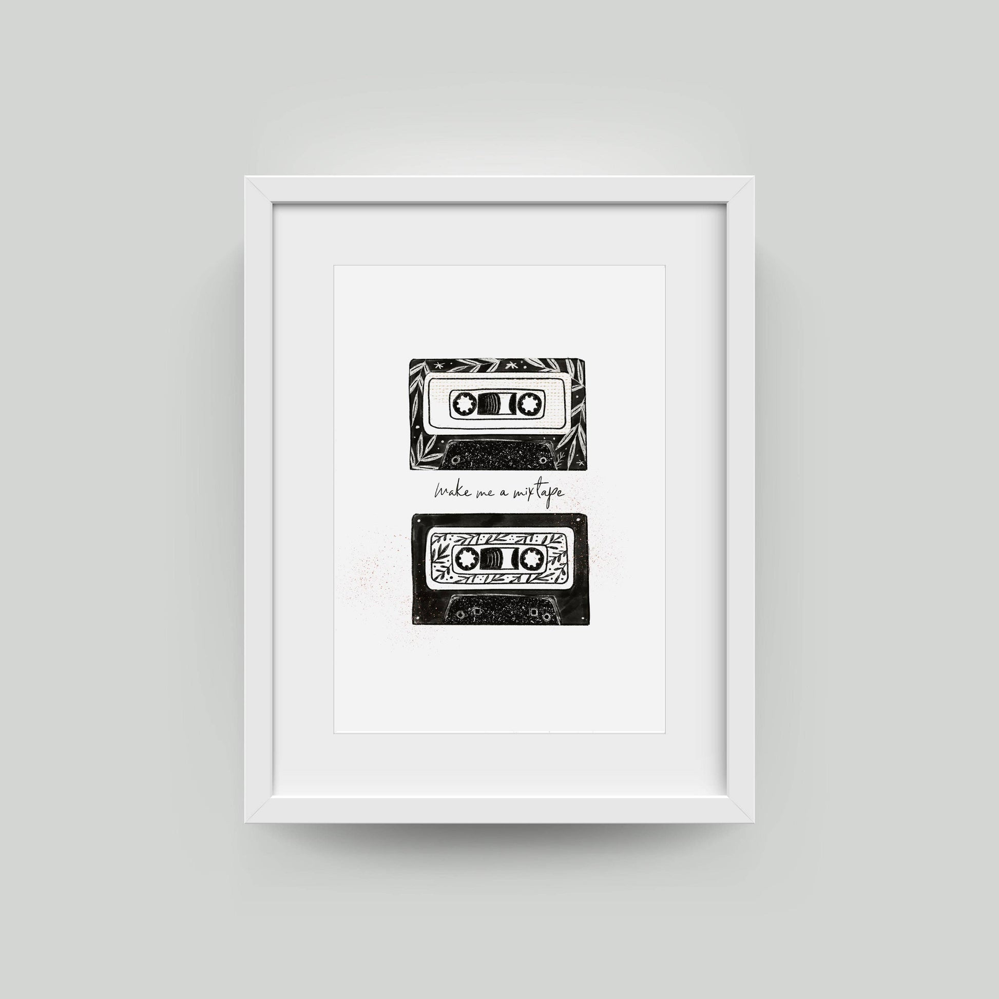 Make Me a Mixtape A4 cassette inspired wall art print on textured 300gsm card for music lovers