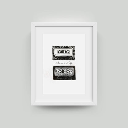 Make Me a Mixtape A4 cassette inspired wall art print on textured 300gsm card for music lovers
