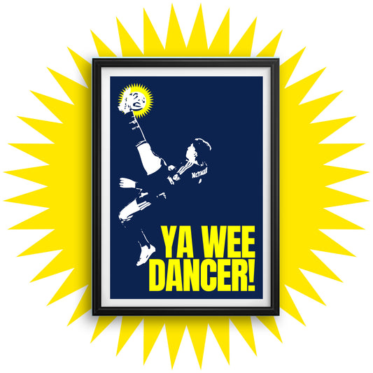 Scotland vs Denmark McTominay goal print in A5/A4, illustrated Scottish football artwork celebrating iconic strike, printed in Edinburgh.