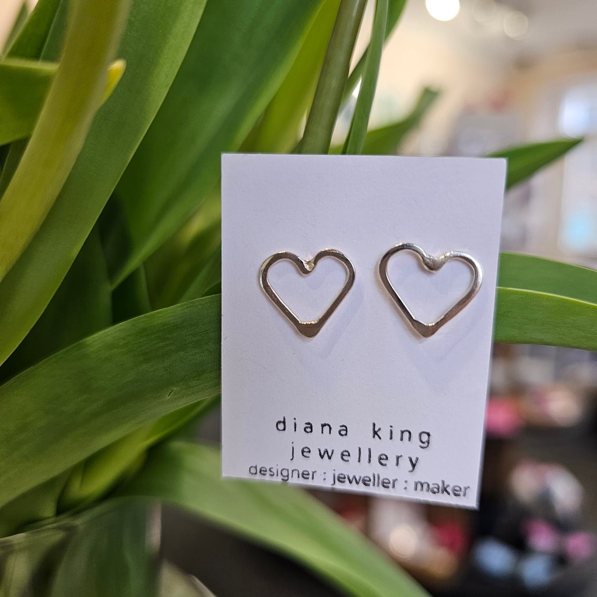 Diana King Jewellery sterling silver medium flat heart stud earrings featuring classic 15mm heart designs, handmade in Perthshire, Scotland.